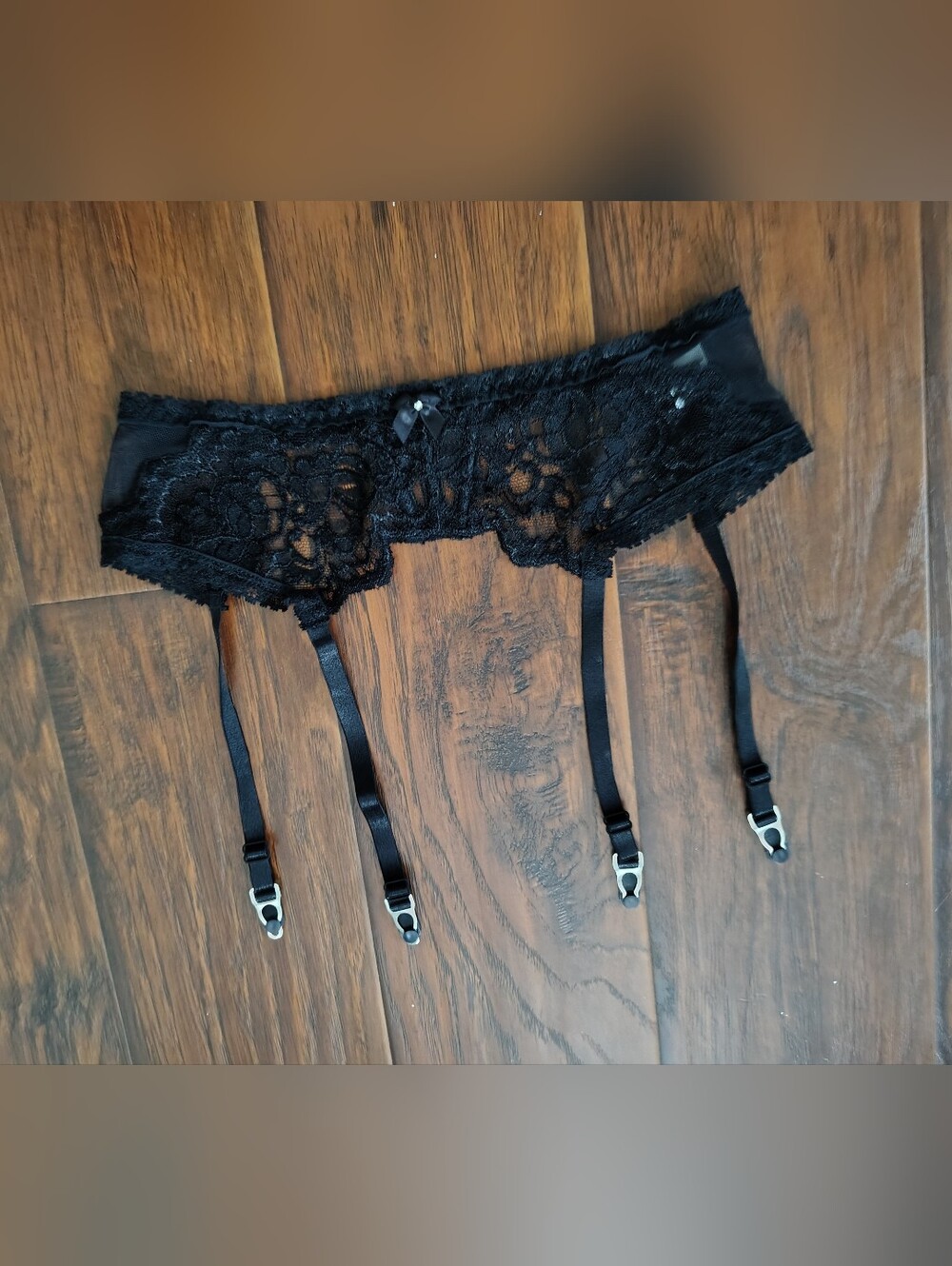 Vintage Y2K Shirley of Hollywood Black lace Garter Belt Size S